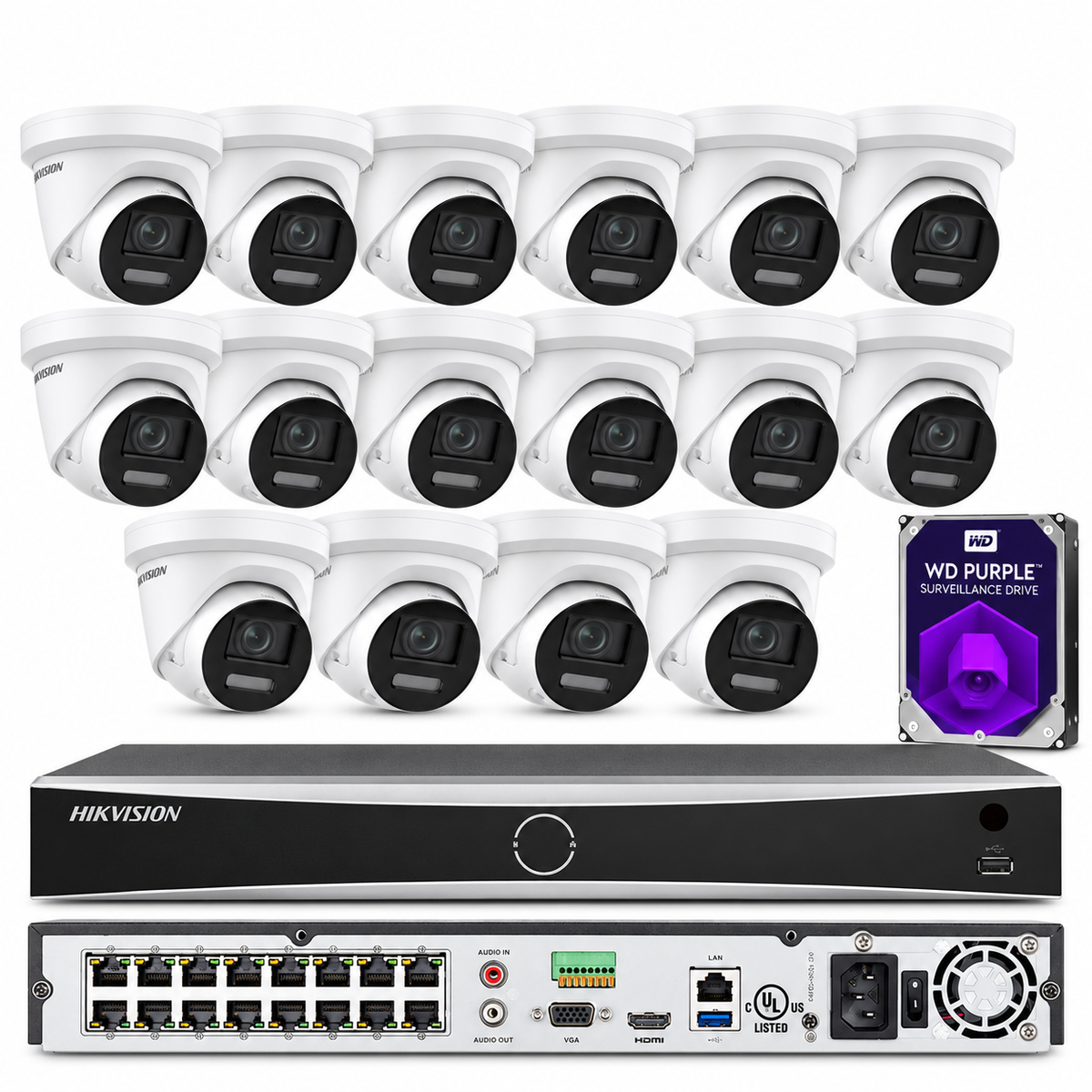 Hikvision 4K 16CH Security CCTV System Kit 8MP Built In Audio ColorVu IP Camera D1