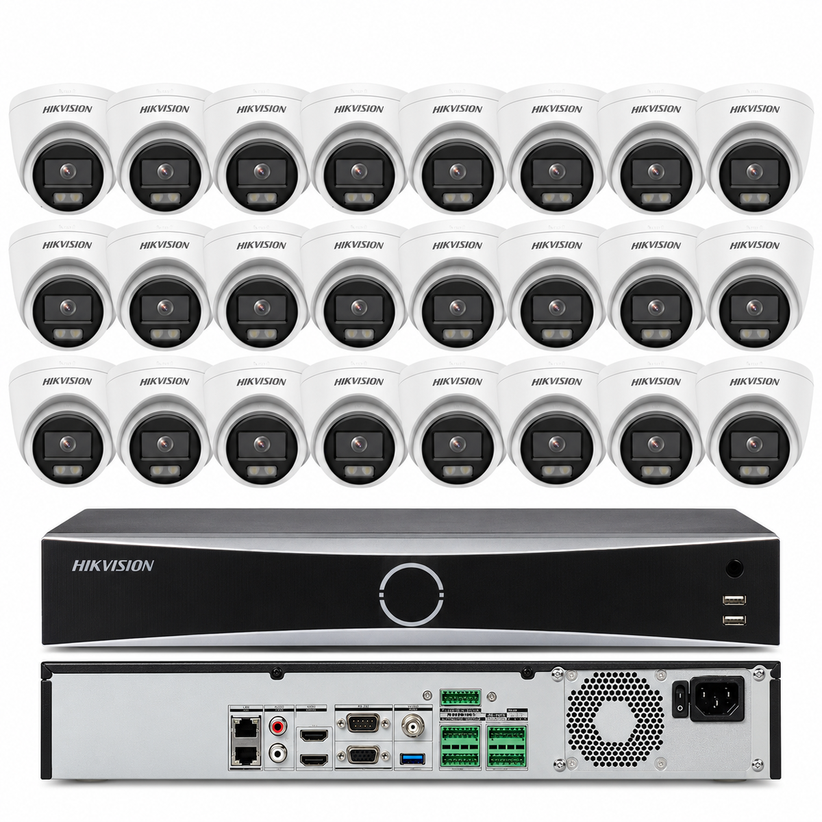 HIKVISION SISTEMA DE CÁMARAS DE SEGURIDAD 32CH 4K 32MP TIPO TORRE COLORVU 4MP AUDIO INTEGRADO