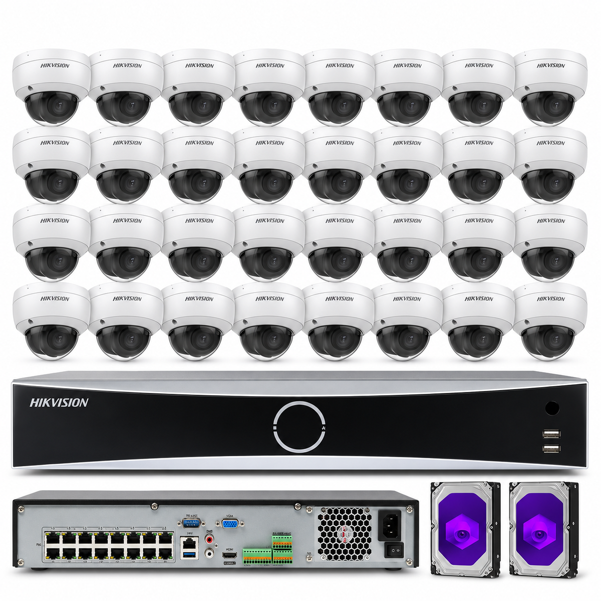 Hikvision 32CH NVR 4K 8MP 16POE Dome Security IP Camera System Vandal Audio Lo