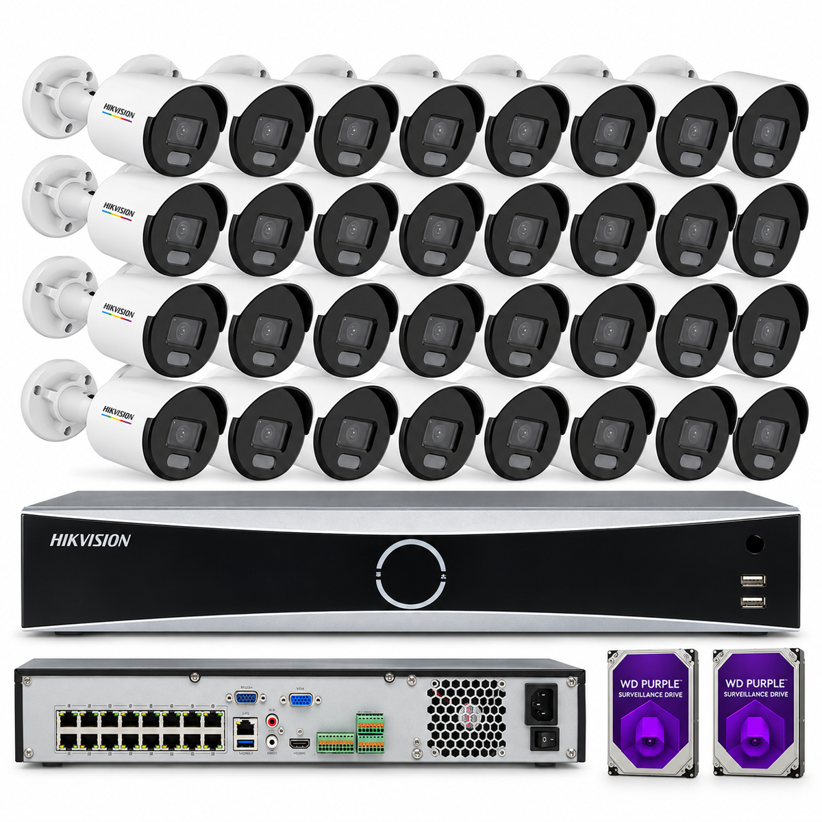 Hikvision 32CH 16POE NVR 4K Security IP Camera System 4MP Bullet Colorvu Lot