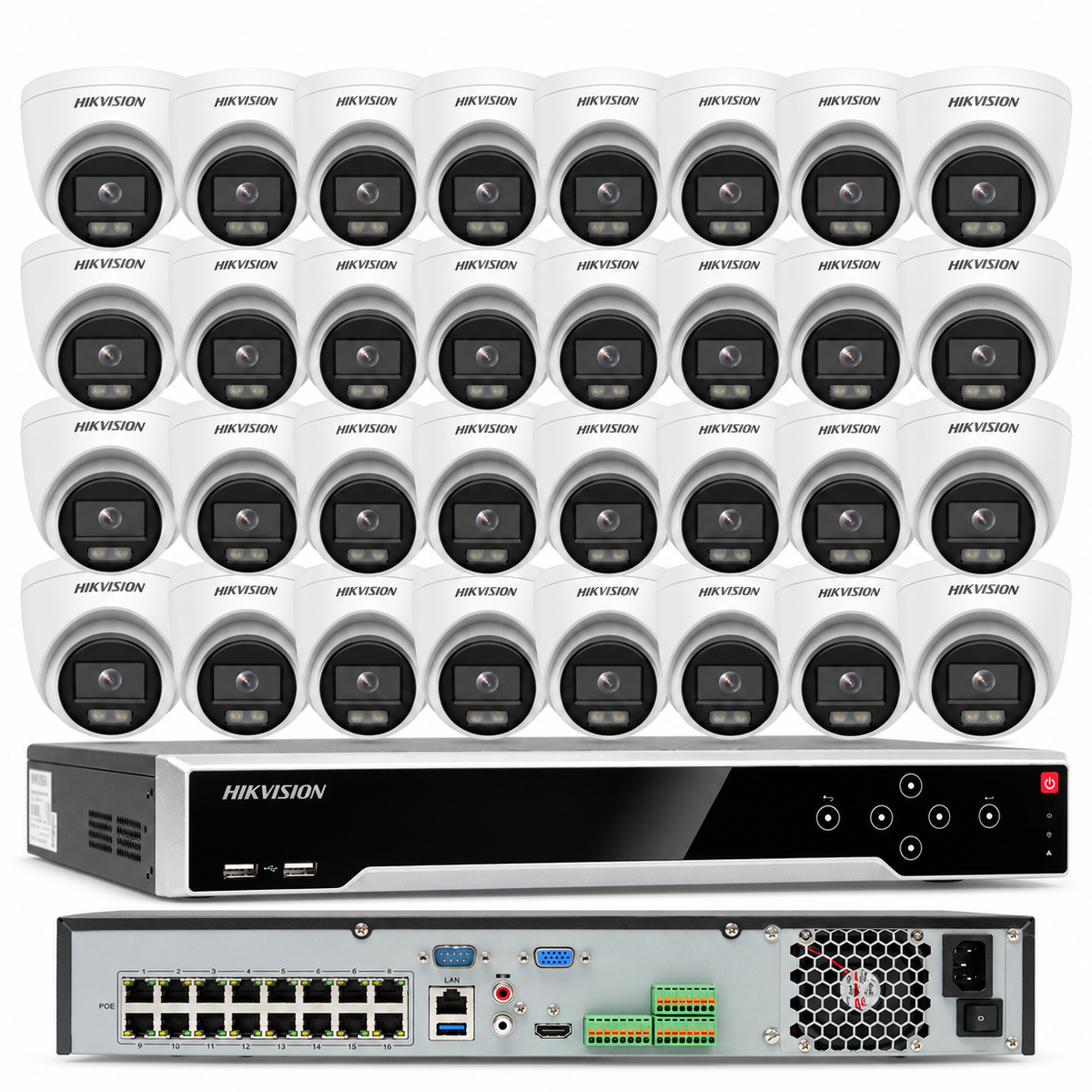 Hikvision Sistema NVR 4K de 32 canales y 2 MP DS-2CD1327G0-L y DS-7732NI-K4/16P KIT/LOTE