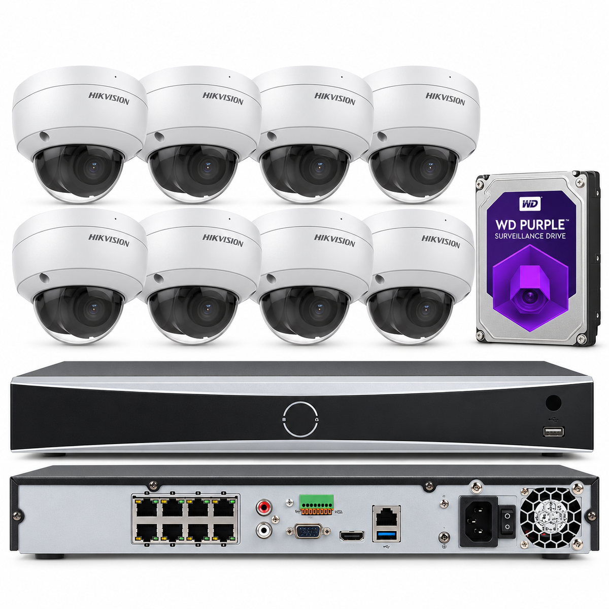 Hikvision Acusense 8CH 8PoE NVR 4mp Mic IR IP Camera CCTV System H265+ WDR Lot