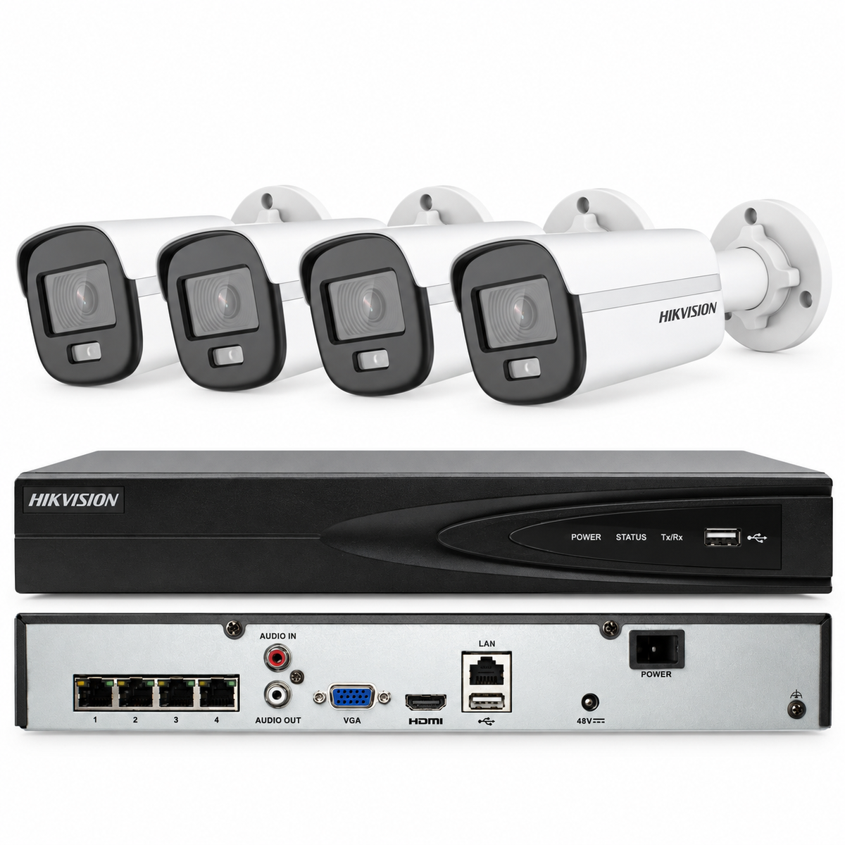HIKVISION 4K 4 CANALES POE DS-2CD1027G0-L CON NVR 2MP COLORVU Sistema de seguridad CCTV 2.8mm