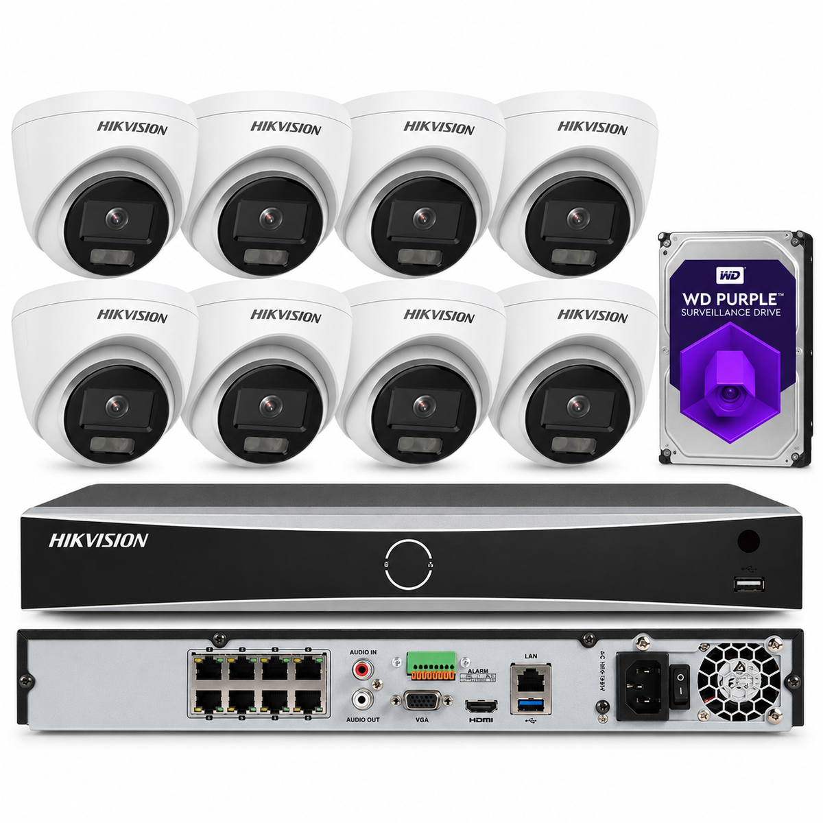 Hikvision 8CH 8POE IP Camera System 4K NVR DS-2CD1347G2-LUF 4MP 2.8m ColorVu Lo
