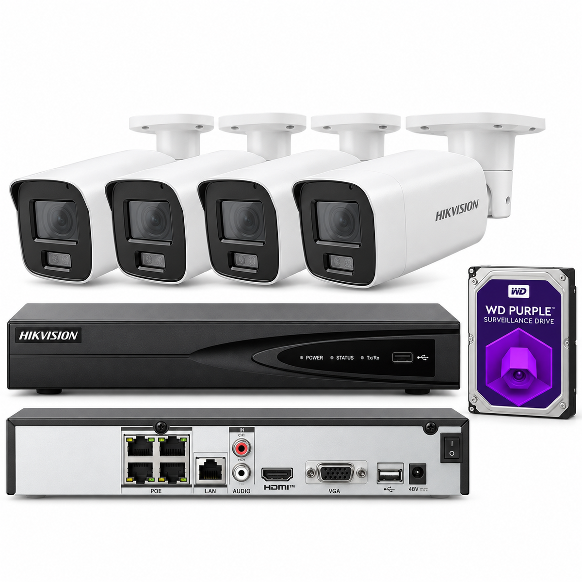 Hikvision 4CH 4PoE Mic ColorVu 8MP Security Camera System IP ACUSENSE Lo