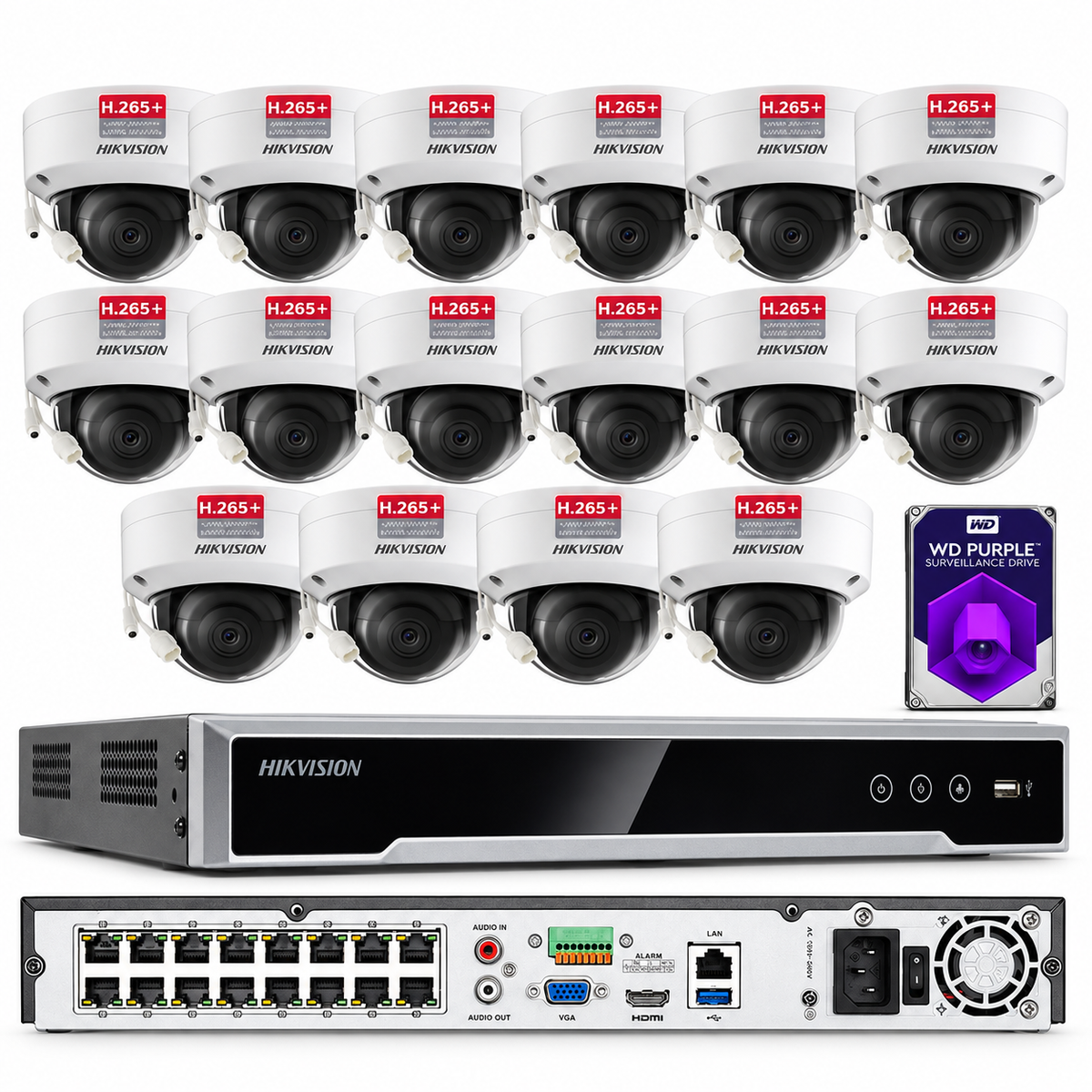 Hikvision NVR 4K 16 canales 8MP 16 POE + Sistema de cámara de seguridad IP DS-2CD2183G2-I Lote