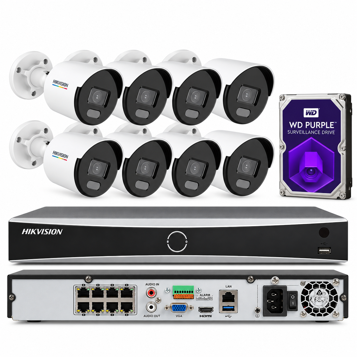 Hikvision 4K 8POE NVR 8CH IP Camera System DS-2CD1047G0-LUF 4MP ColorVu lot