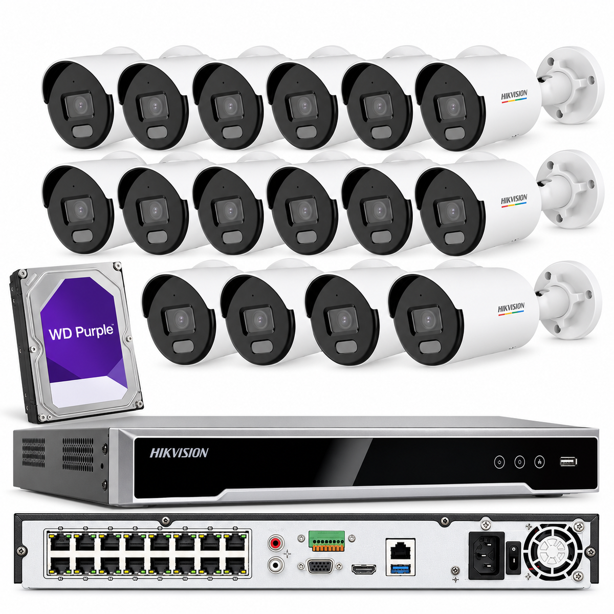 Hikvision 4K 16CH IP Camera System Home Security W/4MP Bullet ColorVu W/Audio