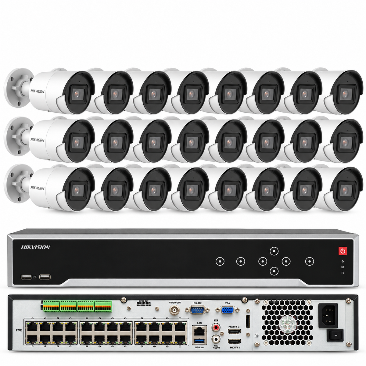 HIKVISION 32CHVI SECURITY CAMERA SYSTEM 12MP 24 POE BULLET ACUSENSE 4K 8MP W/HDD