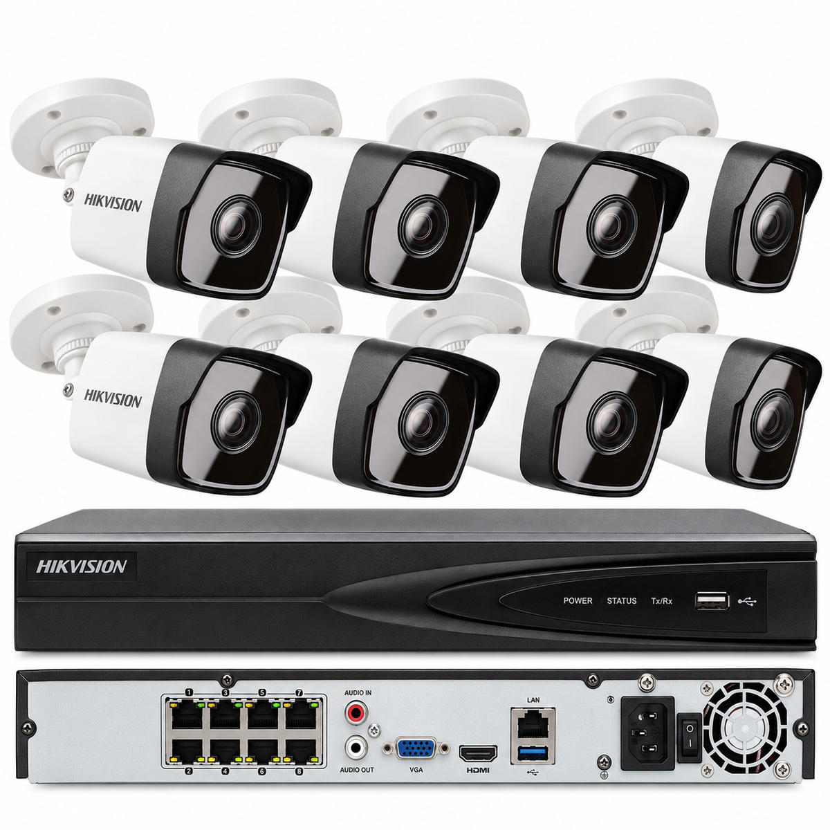 Hikvision NVR 4K de 8 canales, 8 cámaras bala IP PoE de 4 MP, sistema de seguridad CCTV original