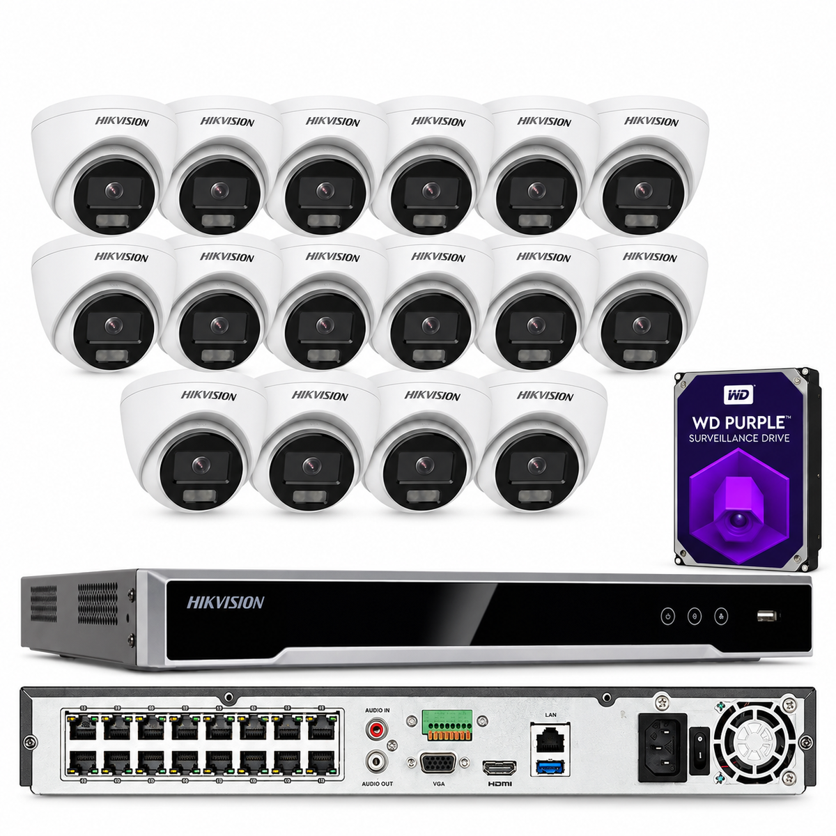HIKVISION 16CH NVR DS-7616NI-Q2/16P+DS-2CD1347G2-LUF 4MP ColorVu Mic Camera Lot