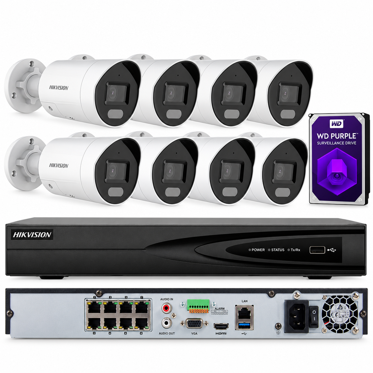 Sistema de cámara de seguridad CCTV NVR POE de 8 canales 4K de Hikvision, bala ColorVu de 4MP