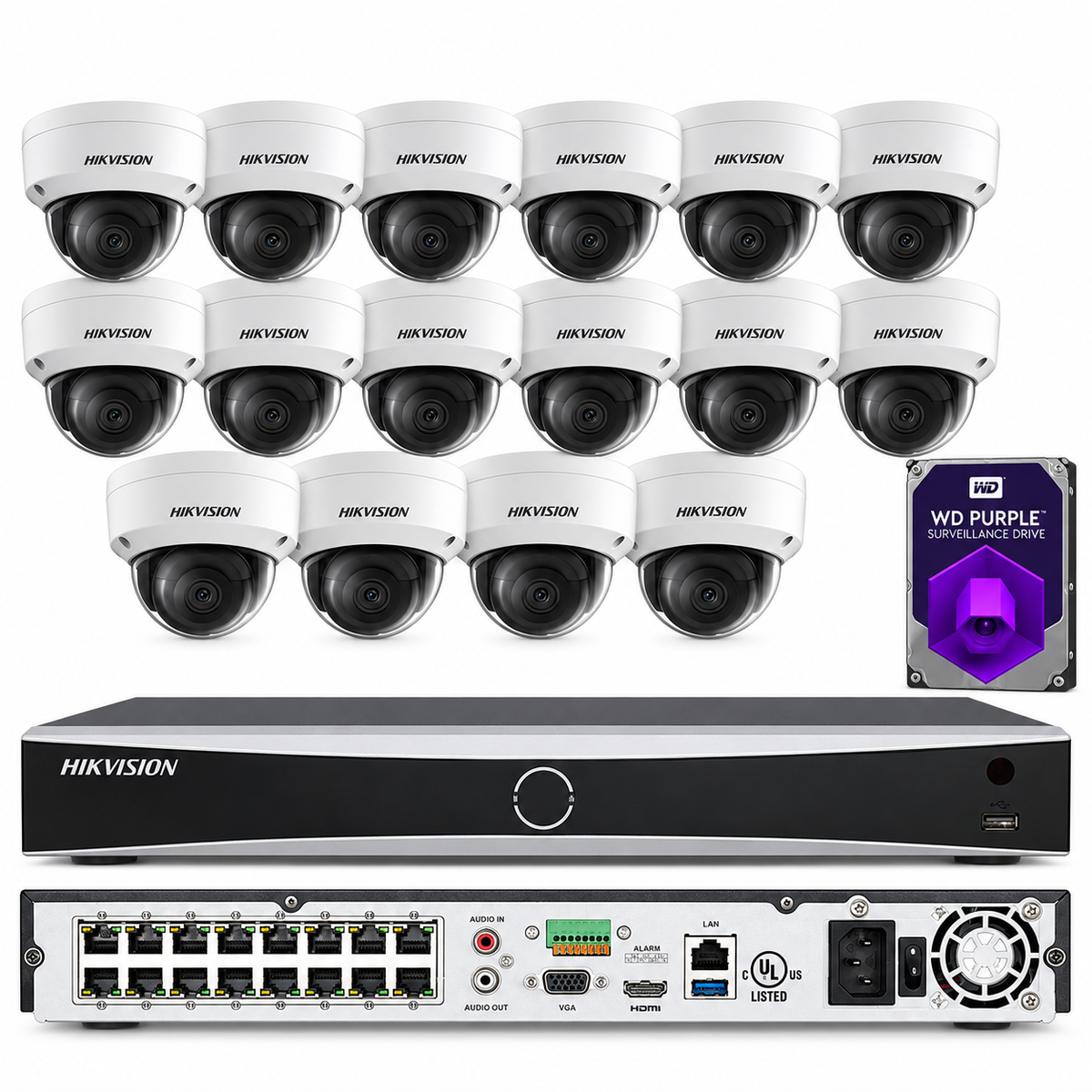 Hikvision Sistema de cámaras de seguridad CCTV IP de 16 canales MIC IR 4K AcuSense PoE LoT D1