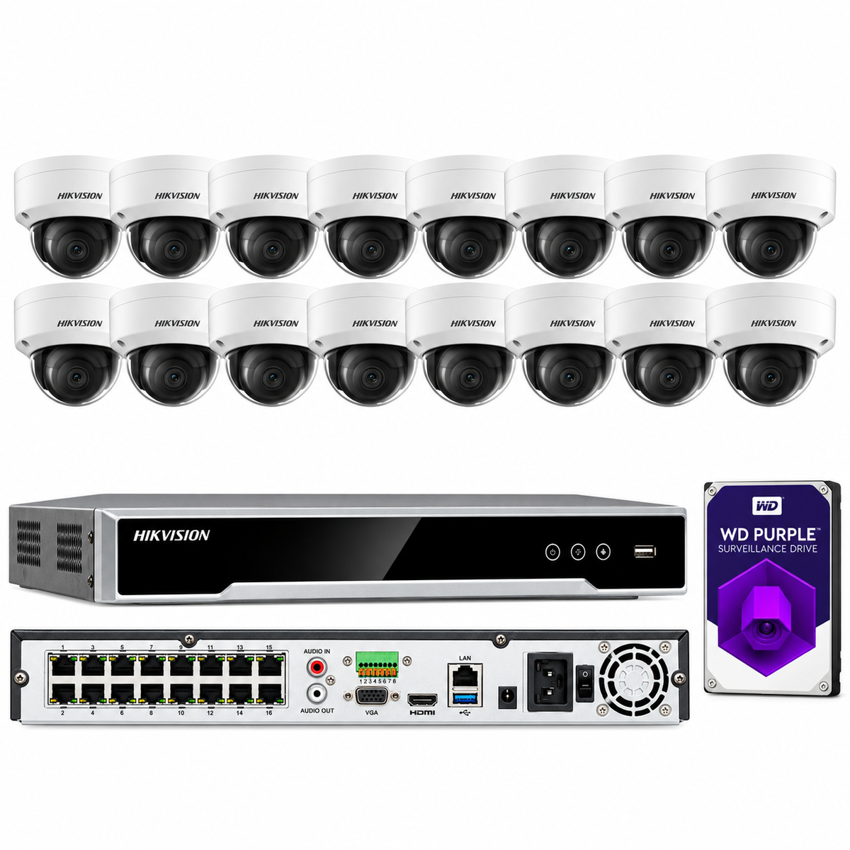 Hikvision 4K 16CH PoE Sistema de cámara de seguridad KIT CCTV 4MP Lote a prueba de vandalismo