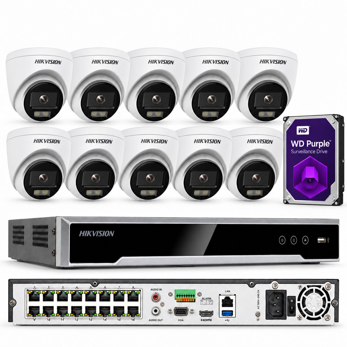KIT Sistema de cámaras de seguridad CCTV Hikvision 4K 16 canales 2MP torreta HD ColorVu