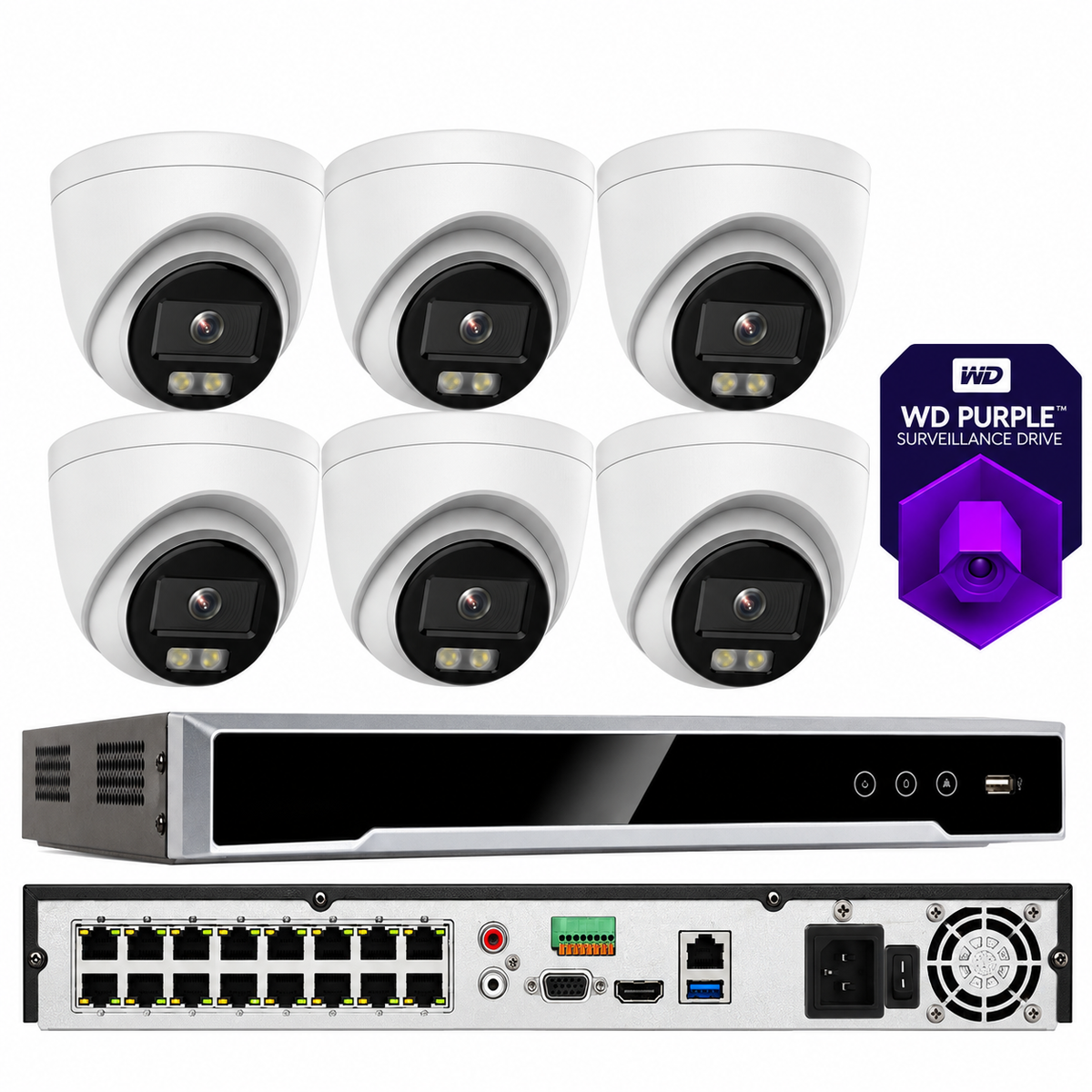 KIT Sistema de cámaras de seguridad CCTV Hikvision 4K 16 canales 2MP torreta HD ColorVu