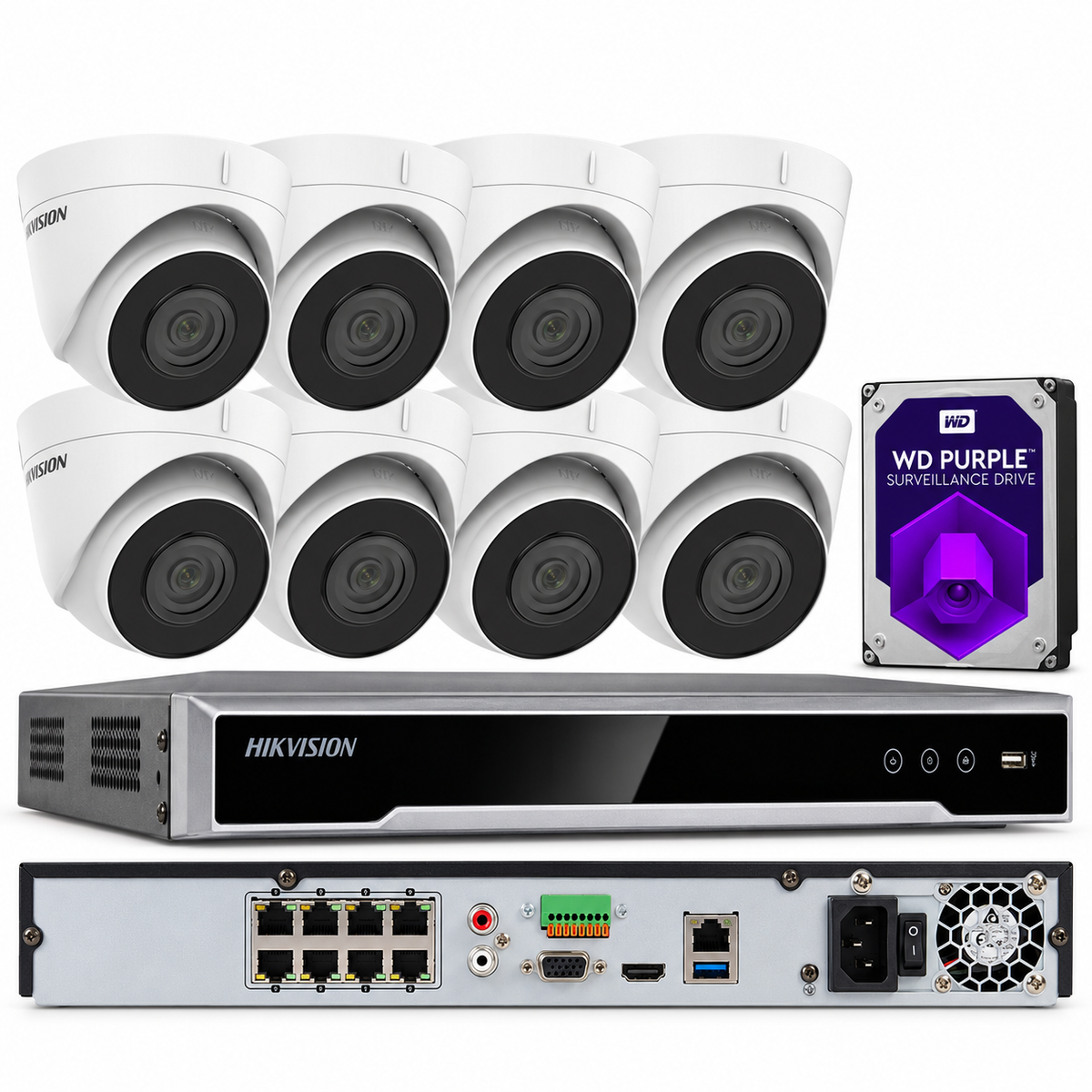 Sistema de cámara de seguridad POE NVR 8K de 32MP y 8 canales de Hikvision con torreta con audio incorporado D1
