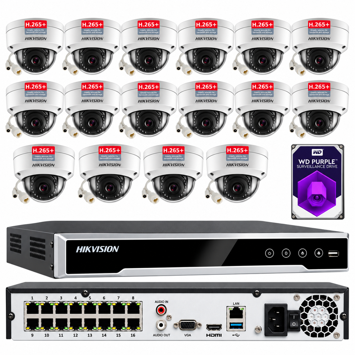 Hikvision 2MP 16CH 4K NVR System DS-2CD1123G0-I & DS-7616NI-Q2 KIT/LOT