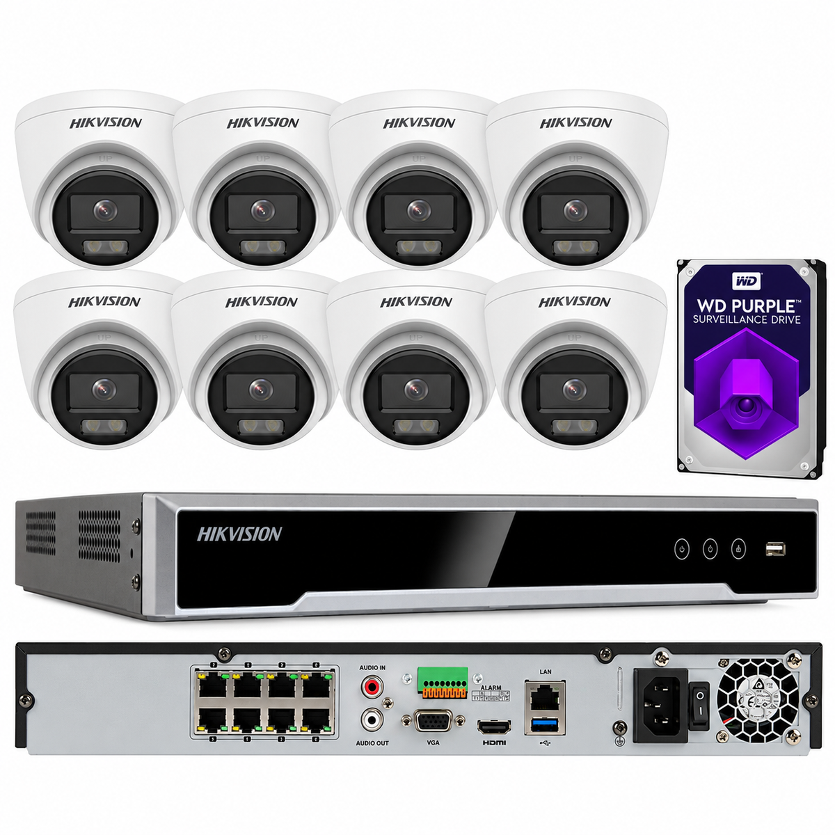 Sistema de cámara de seguridad CCTV Hikvision 4K 8 canales 4MP PoE ColorVu con audio