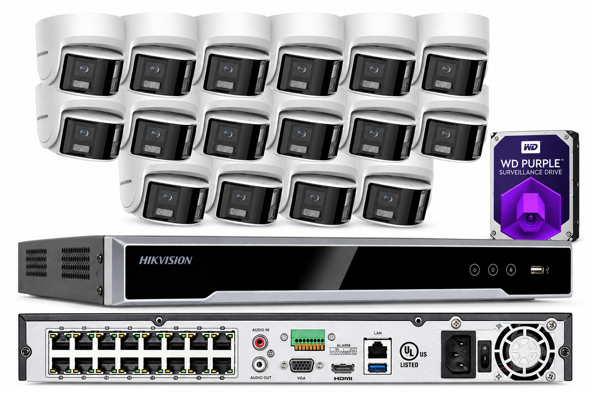 Hikvision 4K 16ch IP PoE Security System 4 MP Panoramic ColorVu Turret