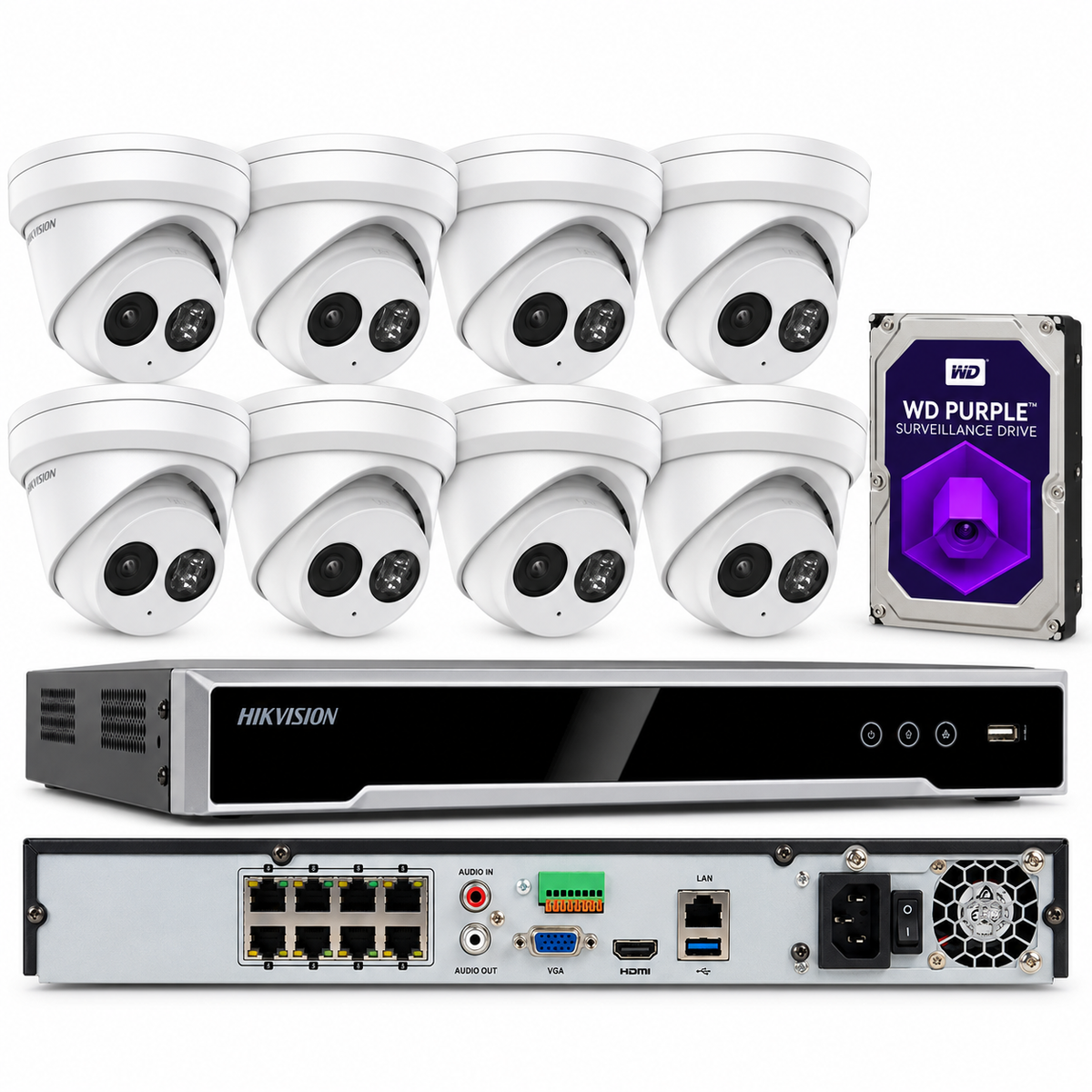 Hikvision 4K IP Camera System PoE DS-7608NI-I2/8P 8MP Kits DS-2CD2383G2-IU Lot