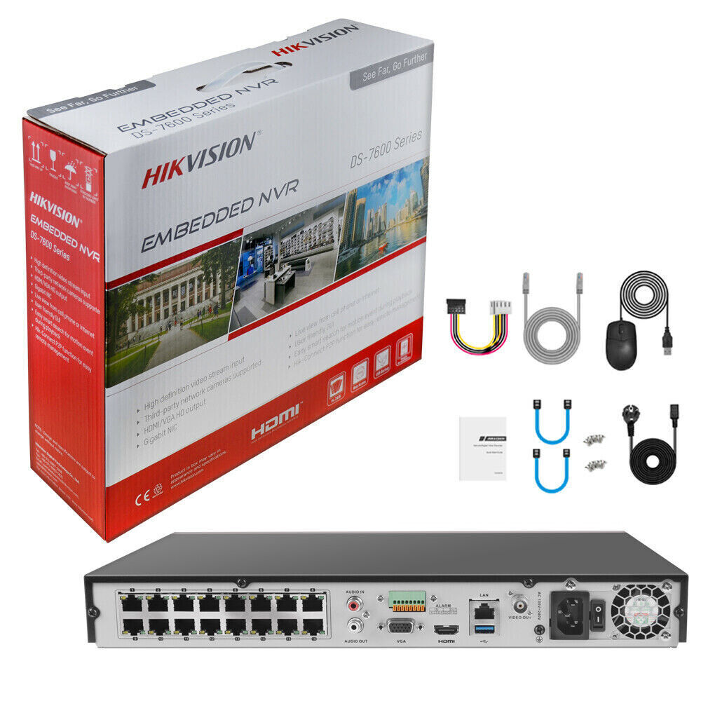 Sistema de cámaras de seguridad IP CCTV Hikvision 8K 16 CANALES 32MP DS-2CD2383G2-IU 8MP NEGRO