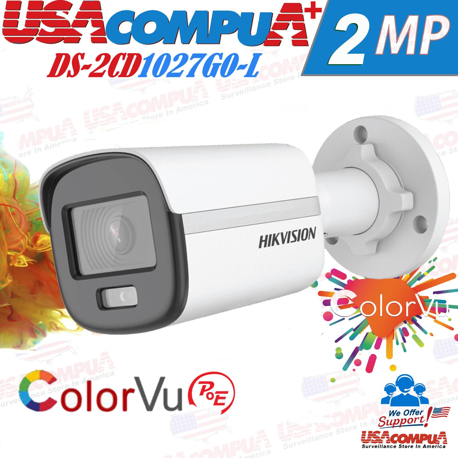 SISTEMA DE SEGURIDAD IP HIKVISION 16 CANALES COLORVU CÁMARA TIPO BALA 2MP DOMO / HDD DS-2CD1027G0-L