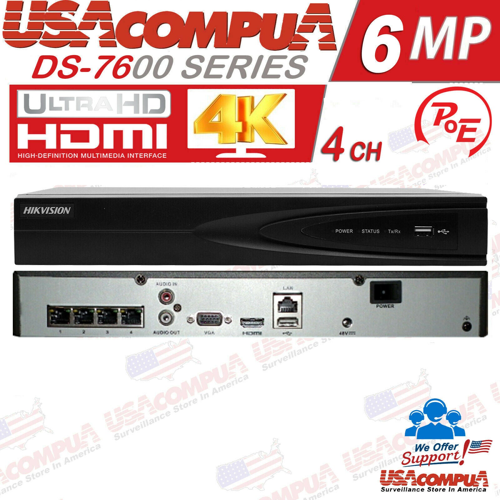 Hikvision DS-7604NI-Q1/4P 4CH 4K PoE NVR H.265+ 8MP Network Video Recorder