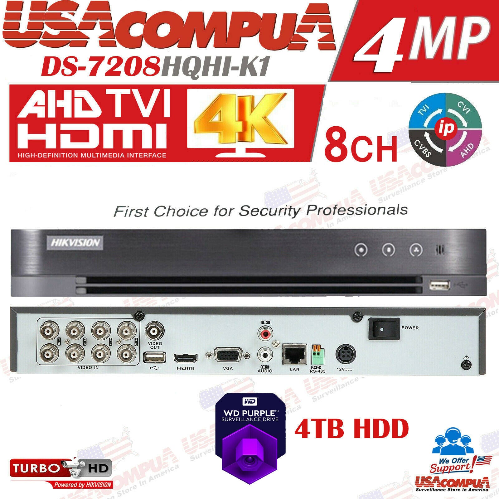 Hikvision DS-7208HGHI-K1 8 Channel Turbo HD DVR Hybrid Recorder H.265+ Remote Access 1080p Lite