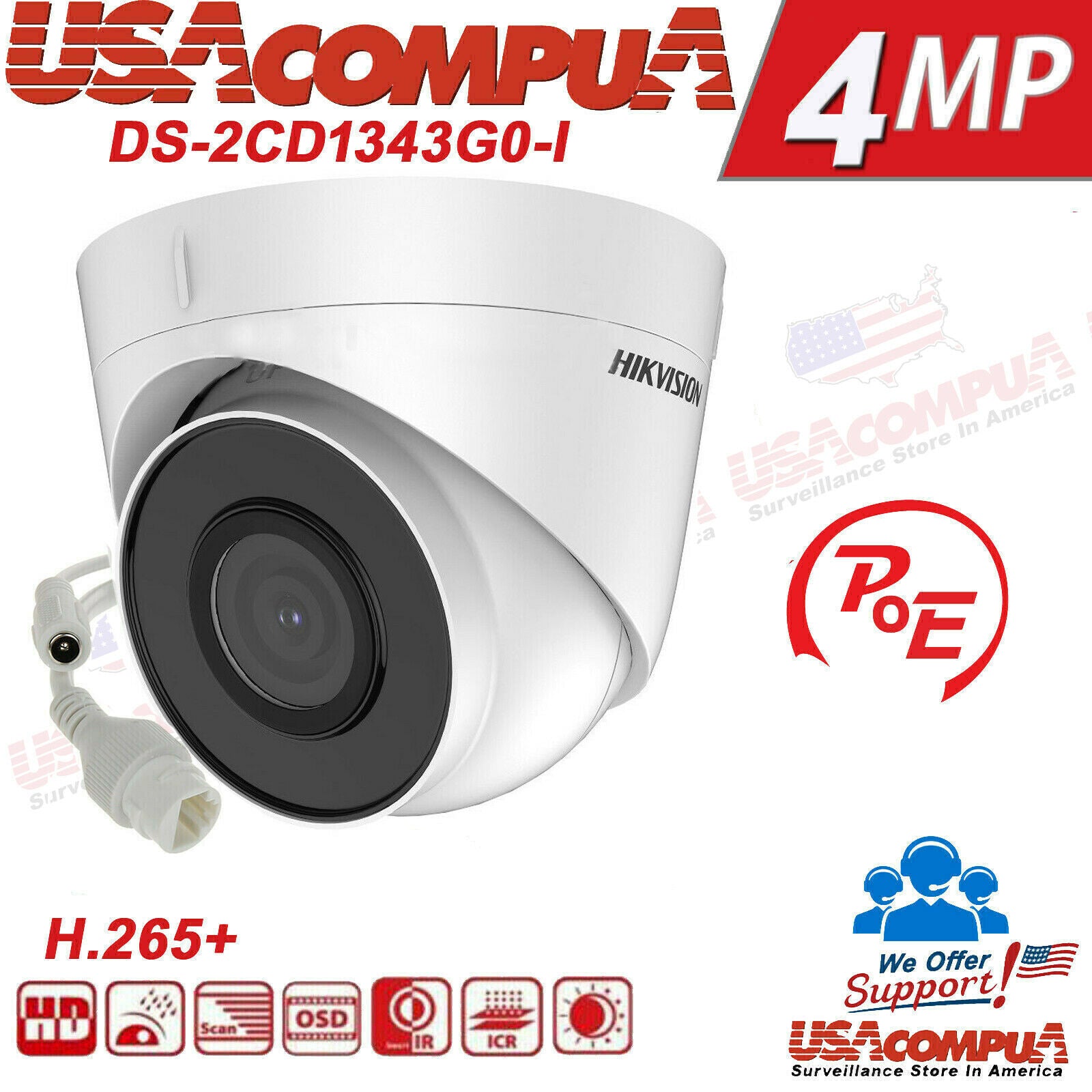 DS-2CD1323G0-I 2.8MM HIKVISION 2MP POE Camera IP fix lent Turret Waterproof H265