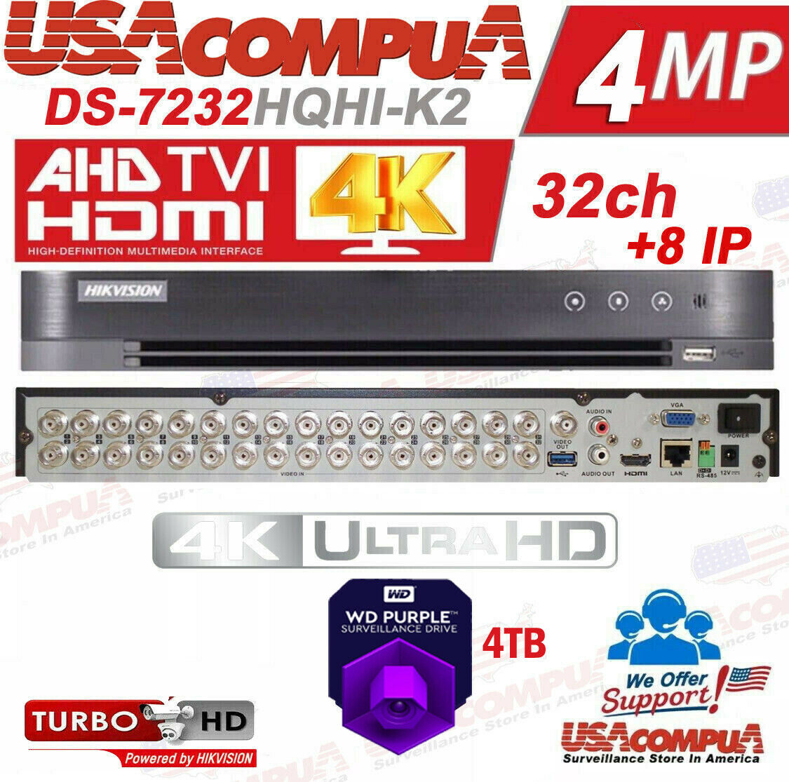 HIKVISION 32CH SECURITY CAMERA SYSTEM BULLET COLORVU 2MP W/HDD