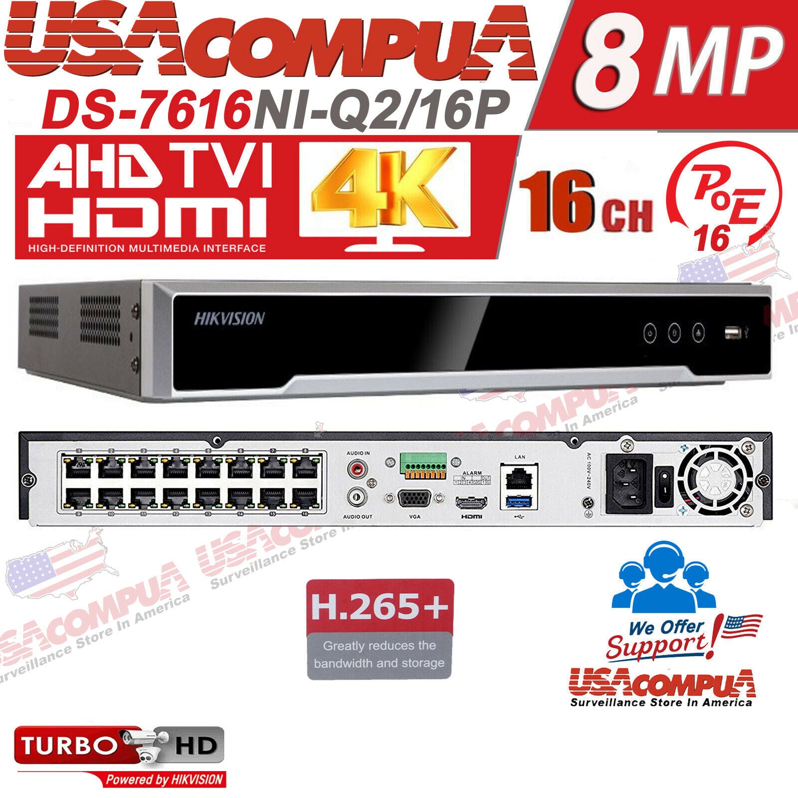 OEM DS-7616NI-Q2/16P 16-Channel 4K PoE NVR with Dual SATA Storage