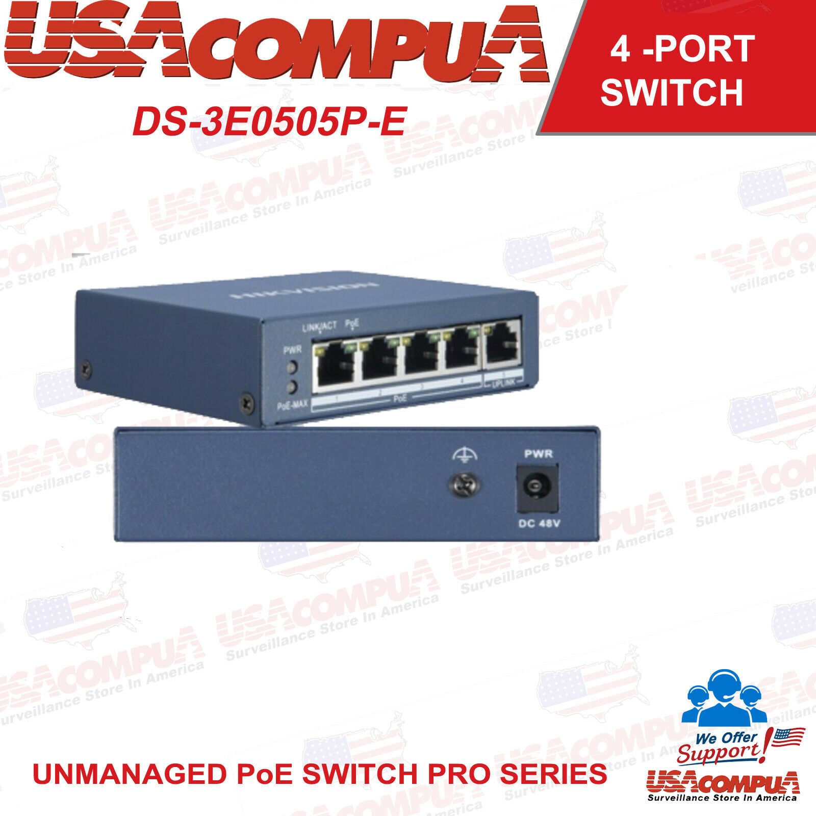 SWITCH HIKVISION DS-3E0505P-E DE 4 PUERTOS GIGABIT PoE NO ADMINISTRADO