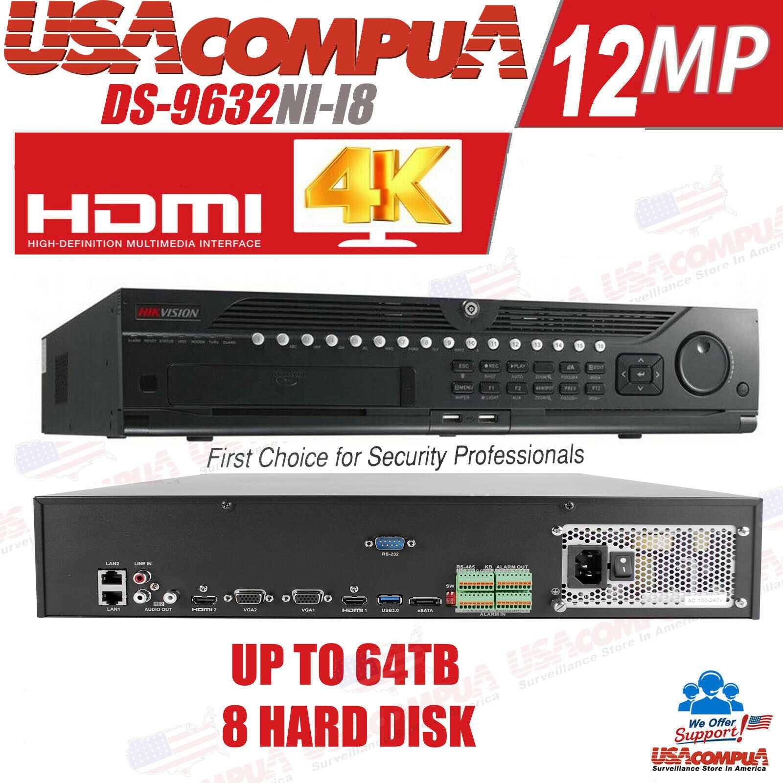 Hikvision 32CH NVR DS-9632NI-I8 UP TO 12MP RESOLUTION 8 SATA PRO LINE