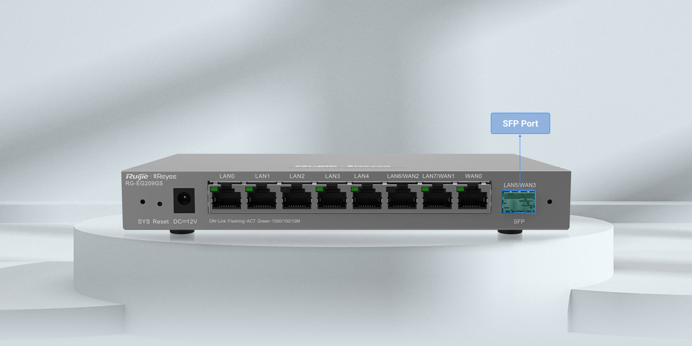 Reyee RG-EG209GS 9-Port Gigabit Cloud Managed SFP Router, 8 LAN + 1 SFP, 600 Mbps NAT, VPN, SD-WAN, 200 Users, Fanless Design