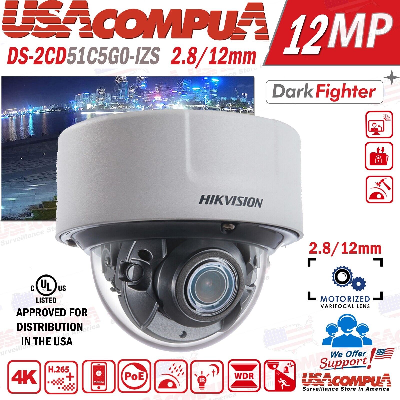 Hikvision DS-2CD51C5G0-IZS 12MP IR Varifocal Dome Network Camera with Smart Detection