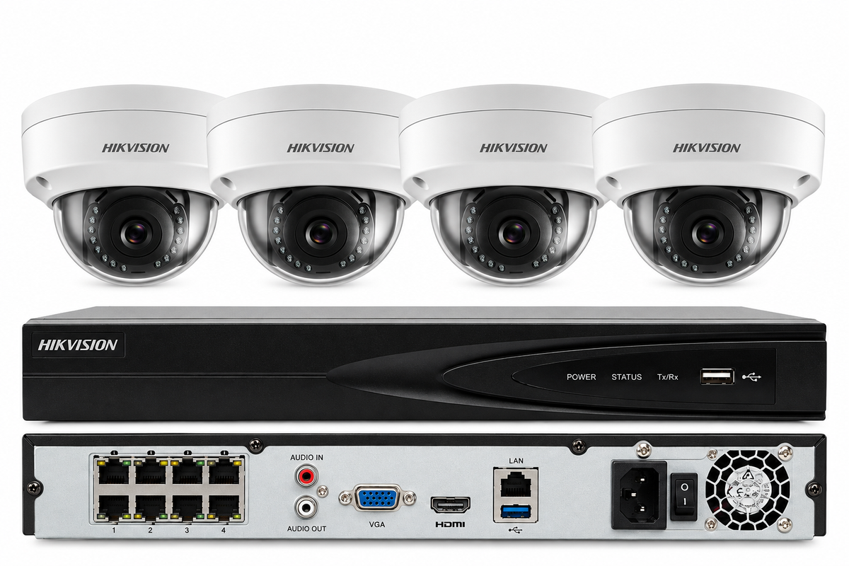 Kit NVR Hikvision 4 Cámaras IP 4MP 2.8MM 2TB PÚRPURA CON POE DE 8 CANALES 4K-HDMI
