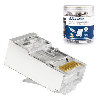 100-Pack Shielded RJ45 Cat6 Pass-Through Connectors.METAL.
