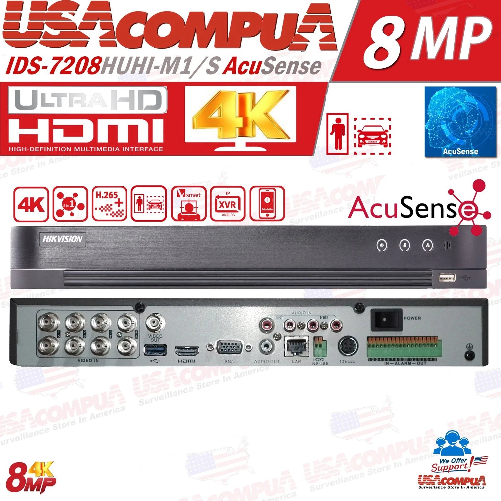Hikvision iDS-7208HUHI-M1/S 8-Channel AcuSense DVR with 4K Output H.265 Pro+